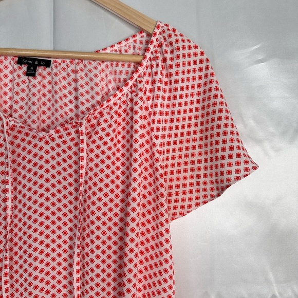 Sami & Jo Blouse Women Orange and White tie closure peasant top size Medium. - Picture 4 of 8